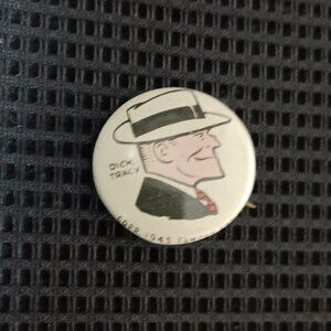 Rare Vintage Dick Tracy Pep Pinback Button Pin Kellogg's Cereal Tin Lithograph